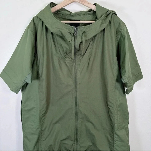 JNBY Hooded Cotton Green Army Full  Zip Short Sleeve Jacket - Picture 6 of 16